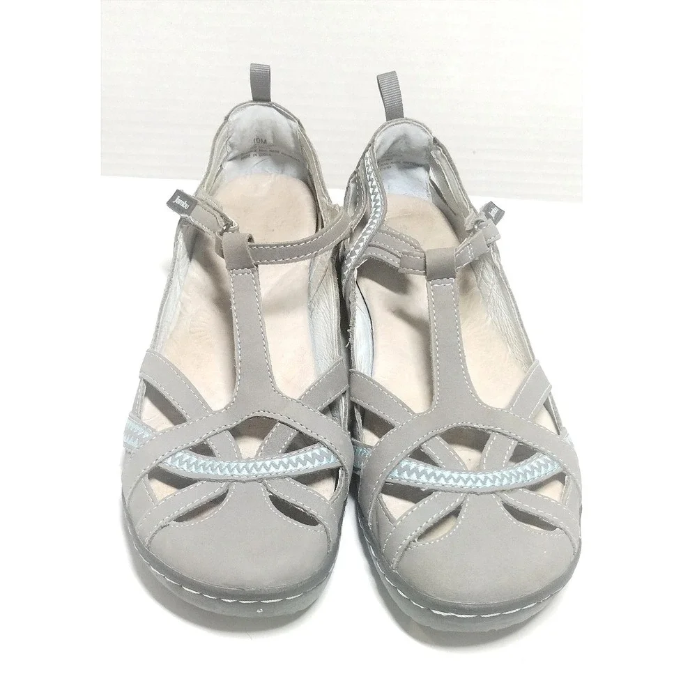 Jambu Charley Grey Blue Leather Mary Jane Flats Shoes WJ15CHY19 Womens 10M